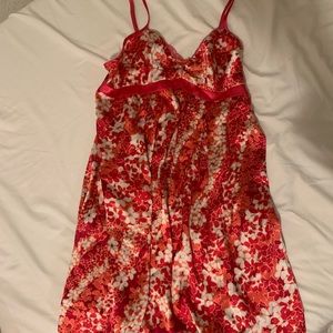 red and pink floral slip dress